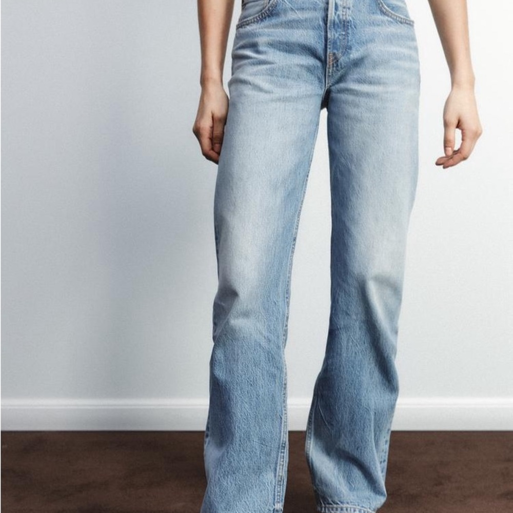 Zara Blue Flare Wide Leg Jeans